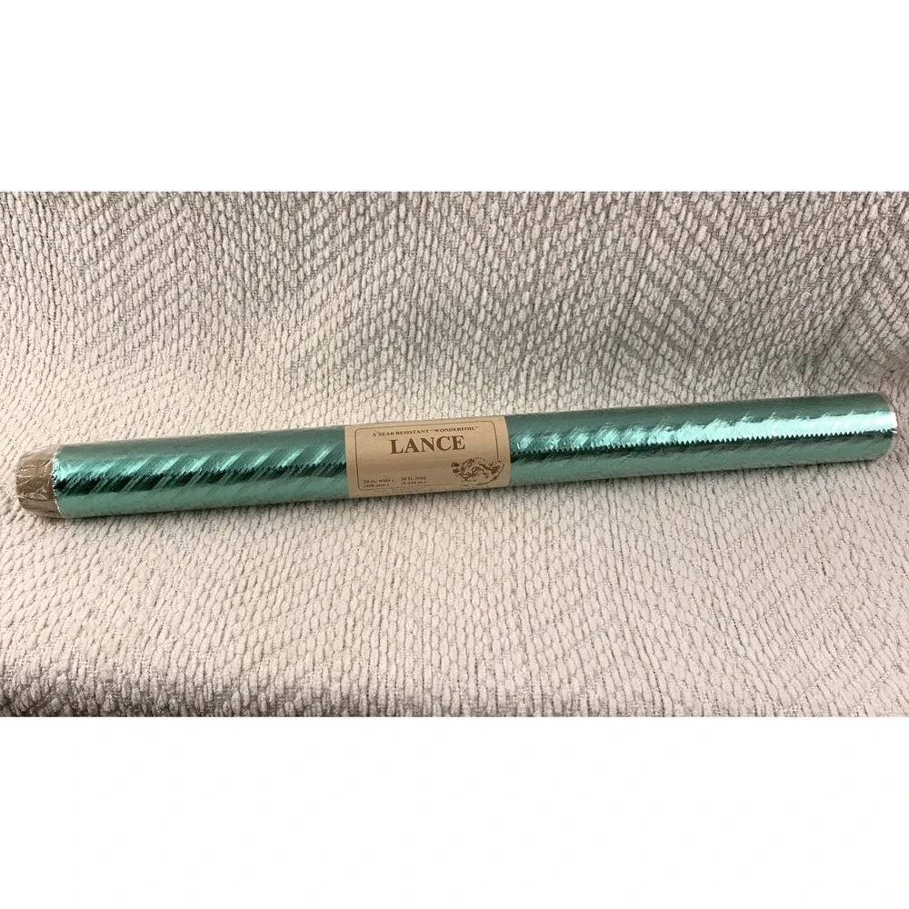 Vtg Christmas Wrapping Paper Foil Metallic Green Shiny MCM Texture NOS Lance USA